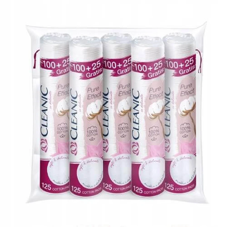 Cleanic Pure Effect Cosmetic pads round, 100+25pcs x 5 packs