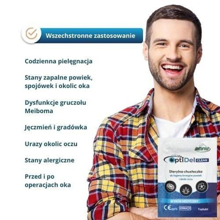 OptiDel Clean Toallitas estériles para la higiene de los márgenes de los párpados y la zona ocular, 20 uds.