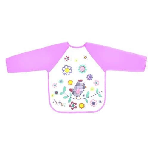 Bocioland oilcloth slabbetje met mouwen Bird 6m + paars