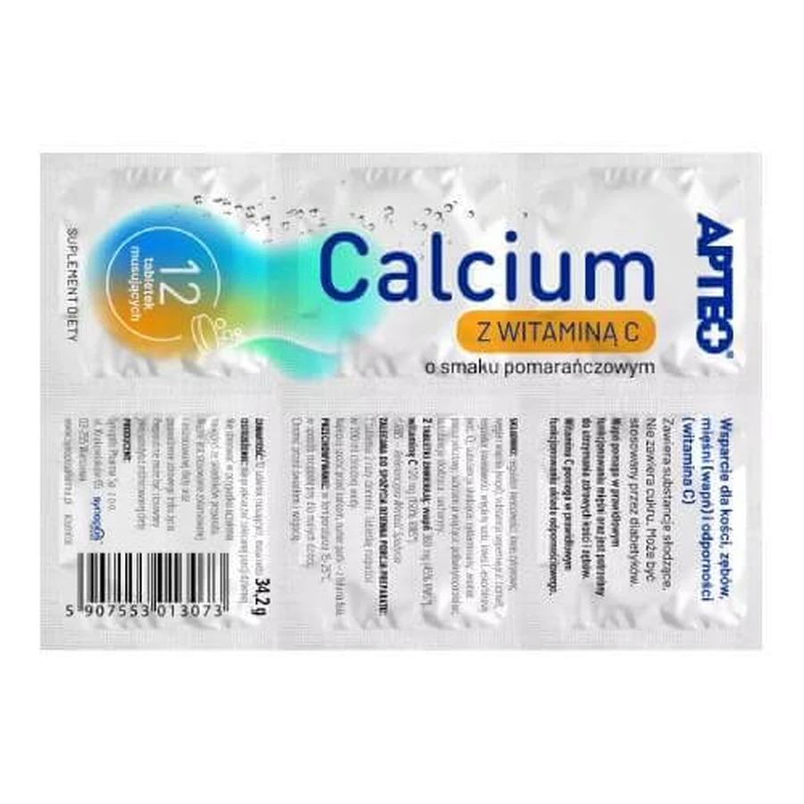 APTEO Calcium met Vitamine C sinaasappelsmaak (in folie), 12 bruistabletten