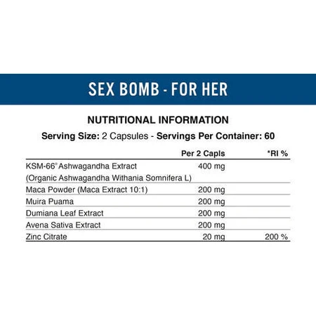 Sex Bomb Female Libido Enhancer Integratore per l'aumento della libido e del testosterone 120 caps di Applied Nutrition