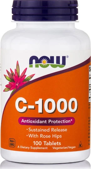 Now Foods C-1000 Sustained Release Antioxidant bescherming met rozenbottels Vitamine voor versterking van het immuunsysteem, huid en antioxidant werking 1000mg 100 tabletten