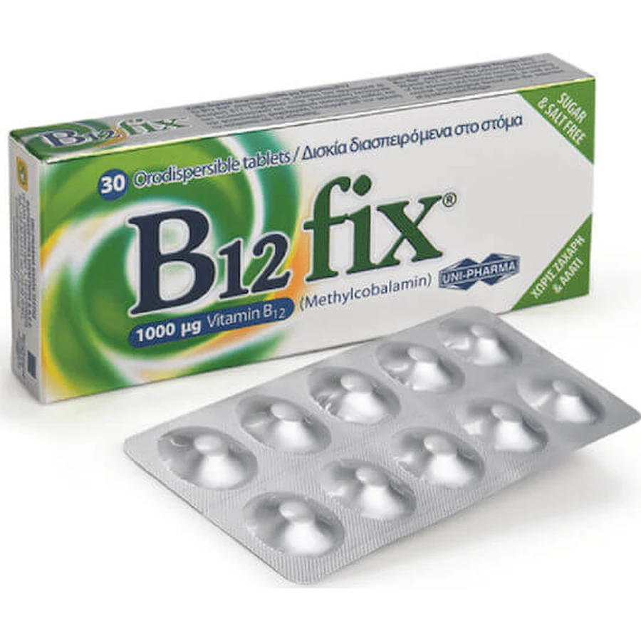 UNI-PHARMA B12 vaste vitamine voor de gezondheid van het zenuwstelsel 1000mg 30 tabletten