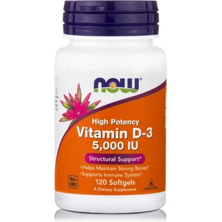 Now Foods Witamina D-3 dla wsparcia układu odpornościowego i zdrowia jaj 5000iu 120 kapsułek miękkich