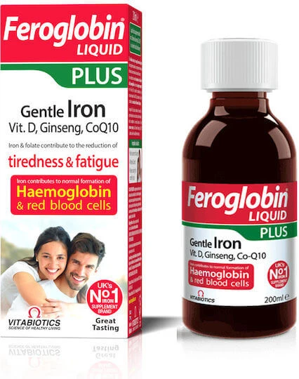 Vitabiotics Feroglobine Vloeibaar Plus Vloeibaar IJzer, Vit D, Ginseng, CoQ10 Energie
