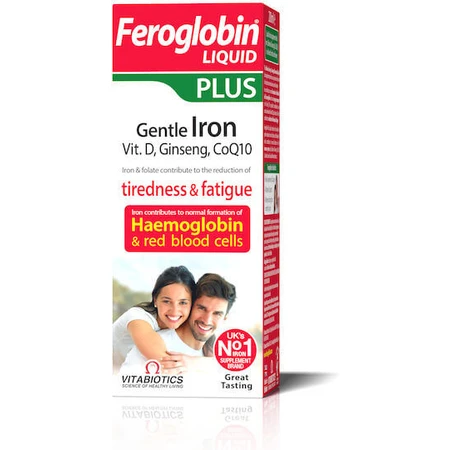 Vitabiotics Feroglobin Liquid Plus Flüssiges Eisen, Vit D, Ginseng, CoQ10 Energy
