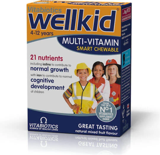 Vitabiotics WellKid Smart Kauwtabletten met Omega-3 Multivitamine voor Energie Fruit 30 kauwtabletten