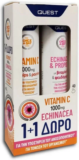 Quest Vitamine C & Echinacea & Propolis Vitamine C & Echinacea & Propolis 20 bruistabletten voor immuunsysteem, huid en antioxidant 1000mg Multi-smaken