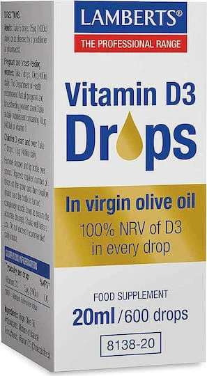 Lamberts Vitamine D3 Vitamine Druppels voor Versterking van het Immuunsysteem & Eiwitgezondheid 200iu 20ml