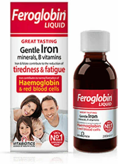 Vitabiotics Feroglobin IJzer Vloeibaar met B-Vitaminen en Zink 200ml Honing Sinaasappel Sinaasappel