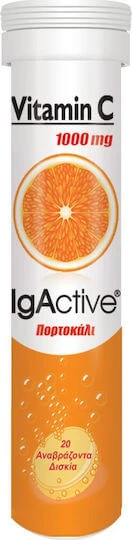 IgActive Vitamine C voor versterking van immuunsysteem, huid en antioxidant 1000mg sinaasappel 20 tabs eff