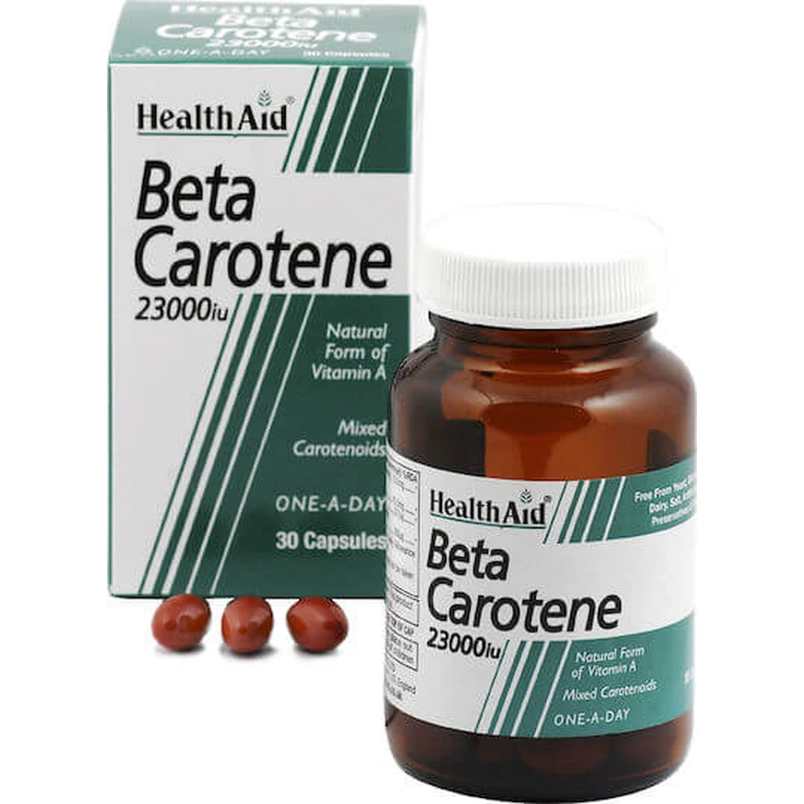 Health Aid Beta Carotene Vitamin for Hair, Skin & Antioxidant Action 23000iu Orange 30 caps