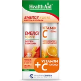 Health Aid Energy Forte Tropical Fruit Flavor 20 Effervescent Tablets & Vitamin C 1000mg Orange Flavor 20 Effervescent Tablets