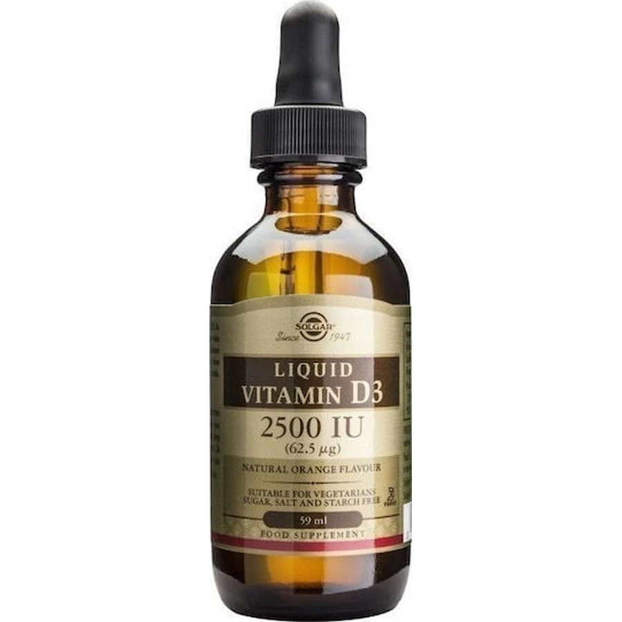 Solgar Vloeibare Vitamine D3 voor Versterking Immuunsysteem & Ei-Gezondheid 2500iu Sinaasappel 59ml