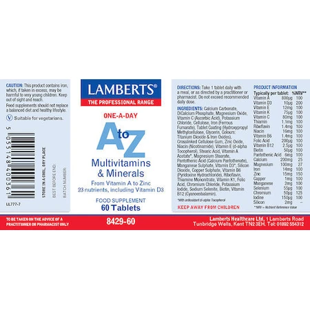 Lamberts A to Z Multivitamins Multivitamin for Energy, Immune System Strengthening & Egg Health Multivitaminas y Minerales 60 Comprimidos