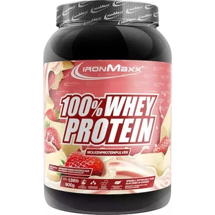 IronMaxx 100% Whey Protein Proteine del siero del latte al gusto di cioccolato bianco e fragola 900gr