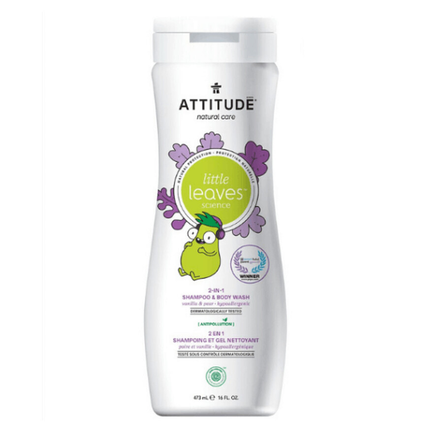 Champú y gel de ducha 2 en 1 vainilla y pera Little Leaves, 473 ml, Attitude