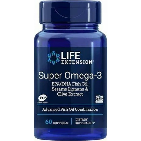 Life Extension Super Omega-3 Estratto di frutta EPA/DHA Olio di pesce con lignani di sesamo ed estratto di frutta di oliva 60 softgel non aromatizzate