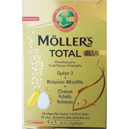 Moller's Total Plus Visolie Omega 3 Vitaminen en Mineralen, Ginseng, Rhodiola en Meidoorn Onversneden