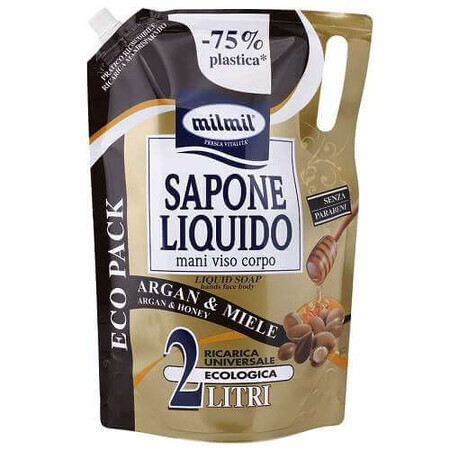 Savon liquide de réserve à l'huile d'argan et au miel, 2L, Milmil