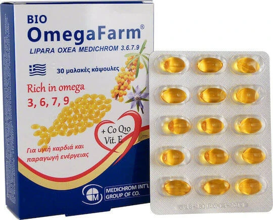 Medichrom Bio Omega Farm Omega 3-6-9-7 & CoQ10, Vitamine E Visolie 30 softgels Niet-gearomatiseerd