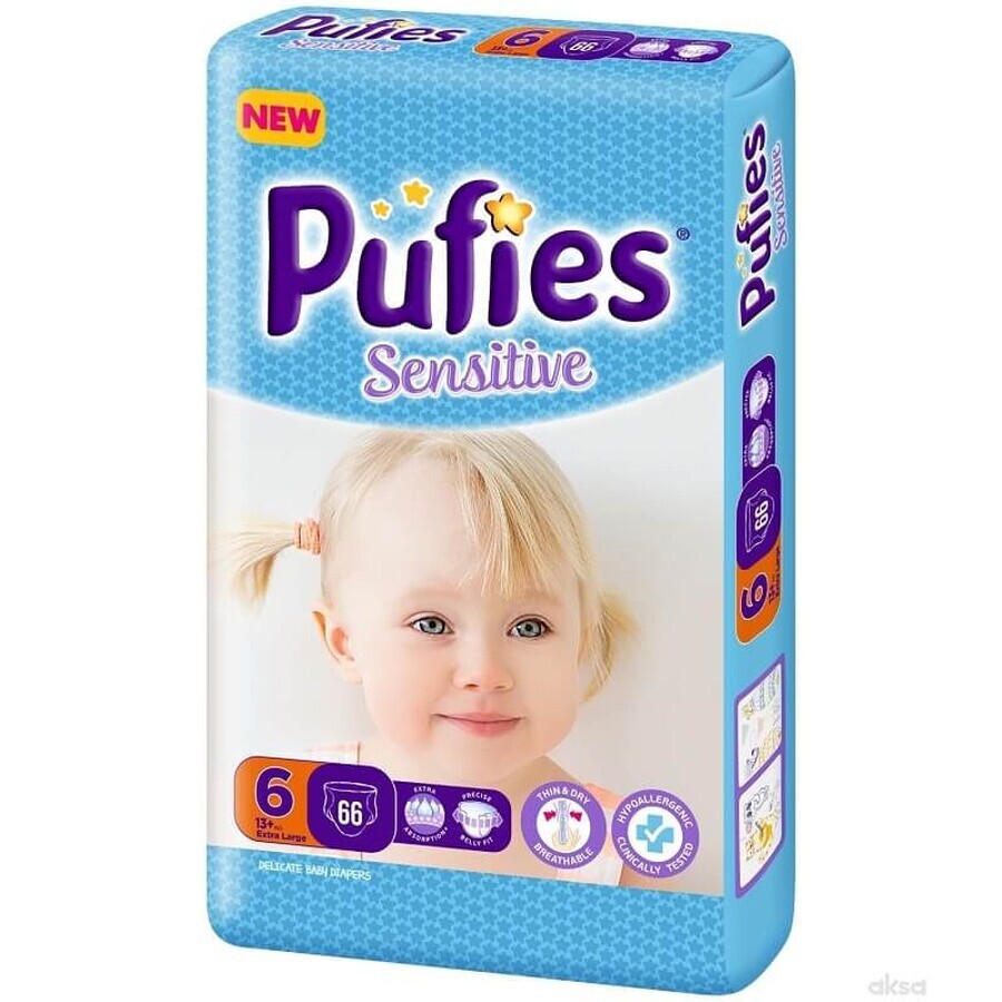 Diaper Extra Large Sensitive No. 6, +13 kg, 66 pieces, Pufies