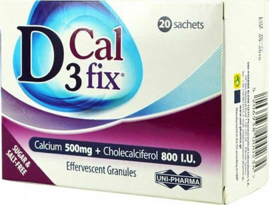 UNI-PHARMA D3 Fix Calcium Vitamine voor Versterking Immuunsysteem & Ei-gezondheid 500mg 20 sachets