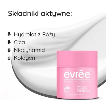 Evree Rosa Mística Uso Diario, crema facial hidratante y reafirmante, 50 ml