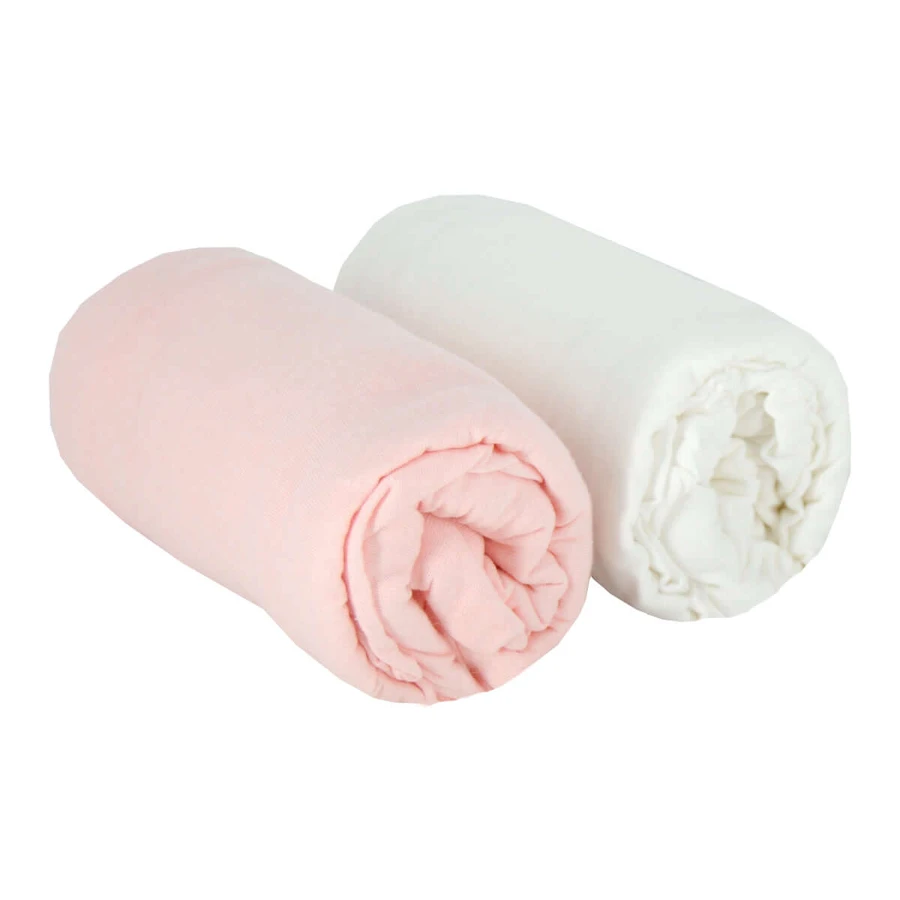 2 Lakens 60X120cm 100% Katoen Wit/Roze Babycalin
