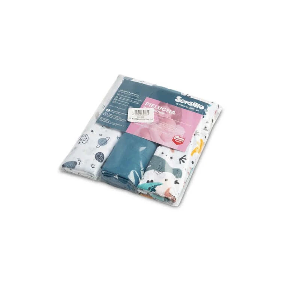 Muslin Nappies 3 Count Blue 70x80cm