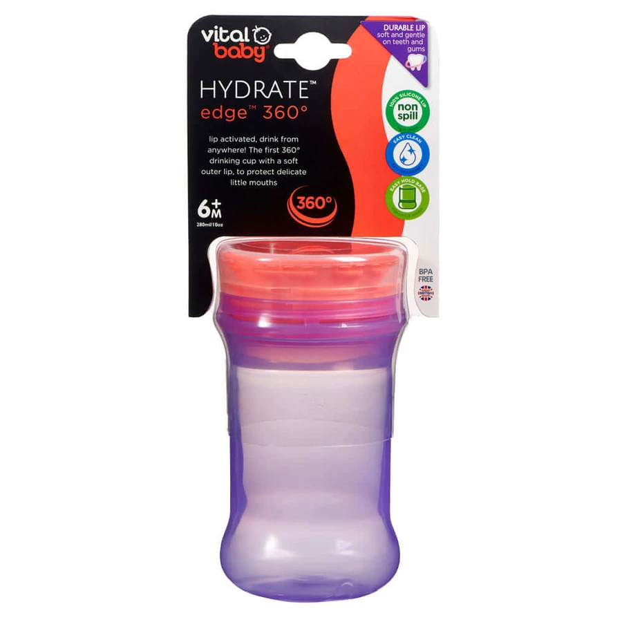 Niet-morsende Beker met Zachte Siliconen Sippybeker 360° Paars Vitale Baby