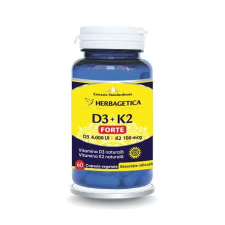 Vitamine D3+K2 Forte, 60 capsules, Herbagetica