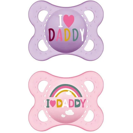 Mum 115S Orthodontic Silikon Schnuller I Love Daddy Regenbogen - Mov-Roz für 2-6 Monate 2pcs