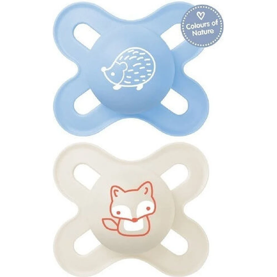 Mam Silicone orthodontic pacifiers Hed hedgehog - Fox - Blue-Beech for 0-2 months 2pcs