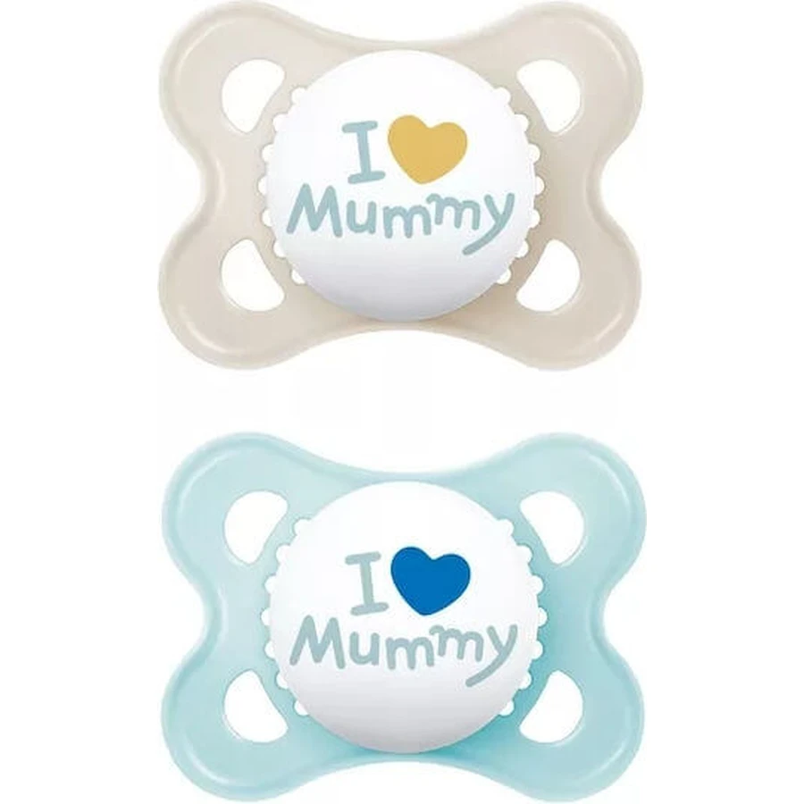 Mam I Love Mummy I Love Mummy Sucettes en silicone - Beige/Bleu pour 2-6 mois 2pcs