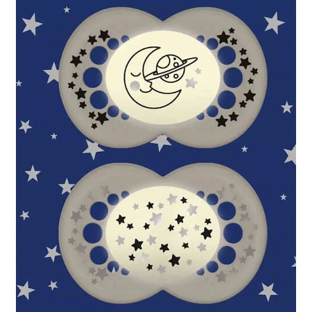 Mam Silicone Orthodontische Fopspeen Moon-Stars - Beige-Grijs voor 16+ maanden 2st