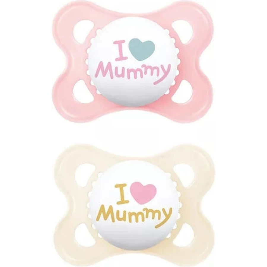 Ciucci ortodontici in silicone Mam Original Mummy Loves Mummy - Rosa/Faggio per 2-6 mesi 2 pz.