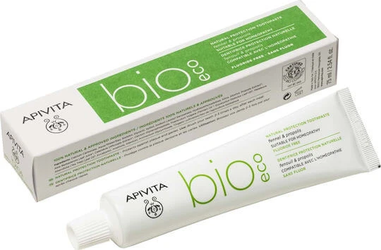 Apivita Bio-Eco fluoridevrije tandpasta tegen tandvleesontsteking, tandplak en gaatjes Venkel & propolis Ecologische Eco 75ml