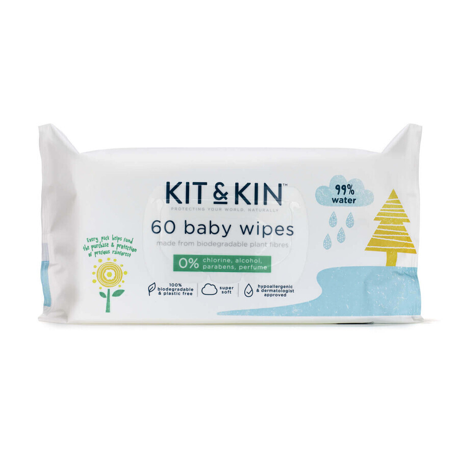 Lingettes humides biodégradables 60 pièces, Kit&Kin