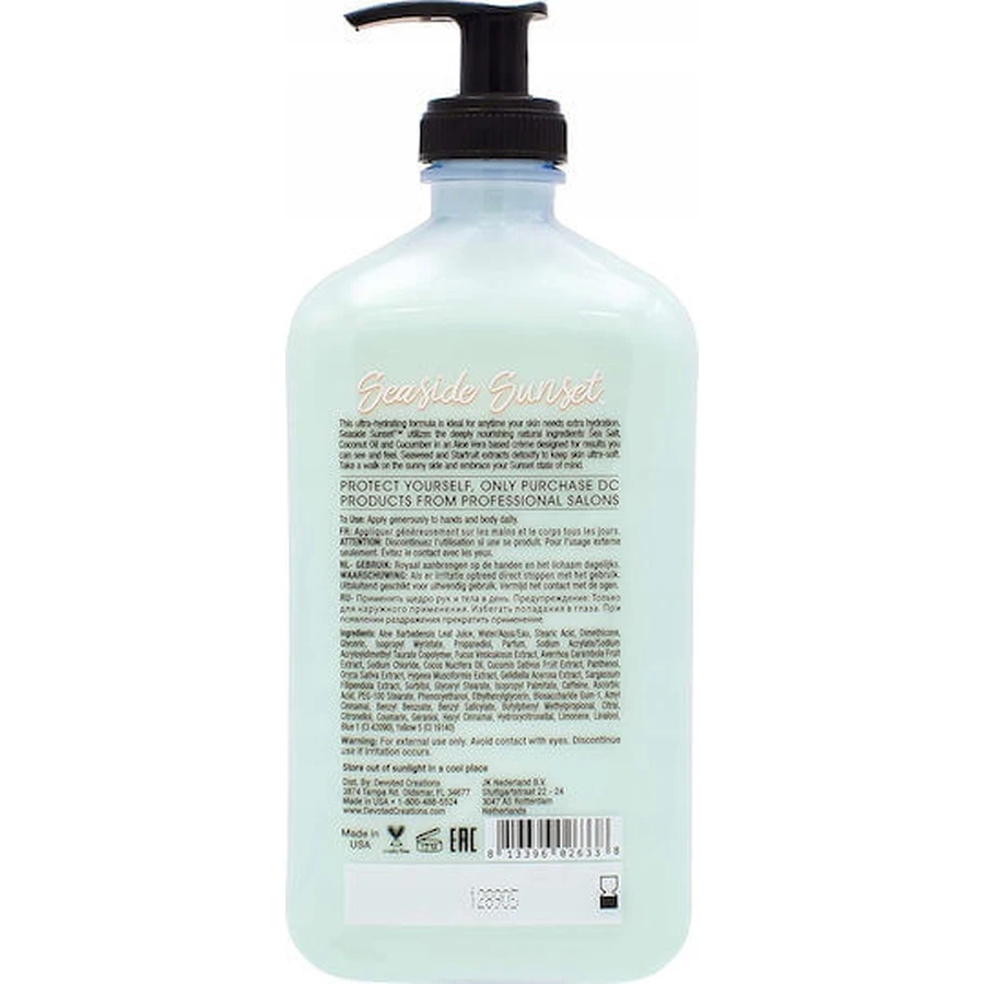 Devoted Creations Seaside Sunset Crème hydratante pour le corps à l'aloe vera pour peaux sèches/très sèches 540ml