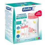 Set of 2 Feeding bottles with sensory function and anti-colic flat teat Flow 3, Garden, 2x270 ml, 0-6 months, Dodie