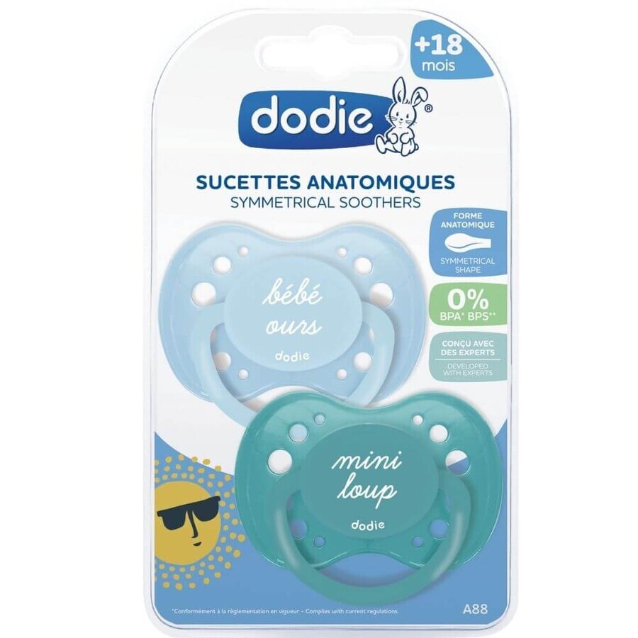 Lot de 2 sucettes anatomiques pour garçons, Sunny Life, différents modèles, +18 mois, Dodie