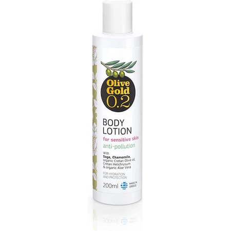 Olive Gold 0,2 Salvia e Camomilla Lozione idratante per il corpo con acido ialuronico per pelli sensibili 200ml