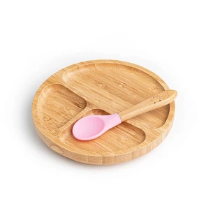 Bamboo plate and spoon set, Pink, Oaki