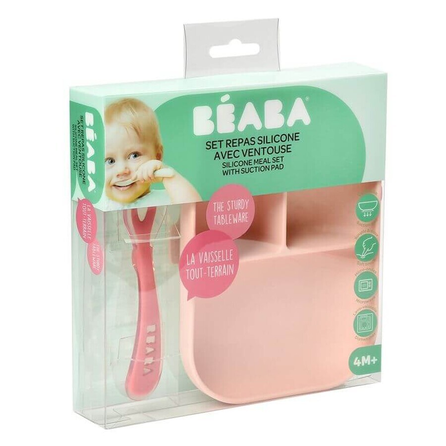 Set di quattro pezzi per la tavola, in silicone, Rosa, Beaba