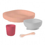 Set di quattro pezzi per la tavola, in silicone, Rosa, Beaba