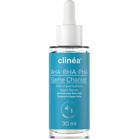 Clinea AHA-BHA-PHA Game Changer Anti-imperfections Serum Anti-îmbătrânire Pentru Față cu AHA și Colagen pentru Tonifiere și Imperfecțiuni 30ml