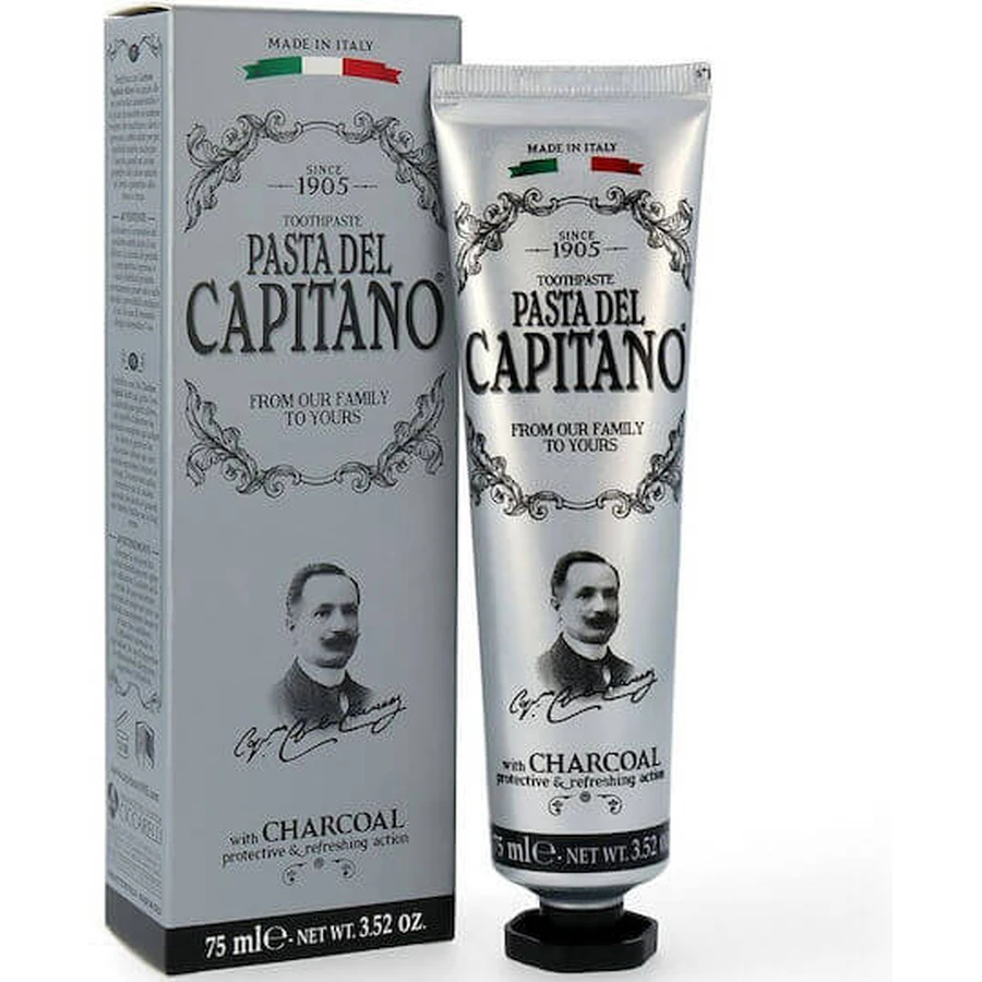 Pasta del Capitano Pastă de dinți cu cărbune activ și fără fluor pentru Albire 75ml