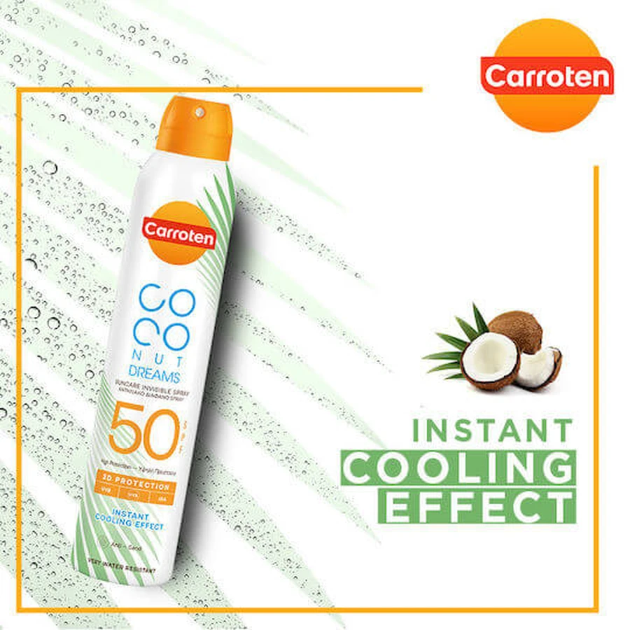 Carroten Coconut Dreams Wodoodporny spray przeciwsłoneczny do ciała SPF50 200ml: ceny i cechy