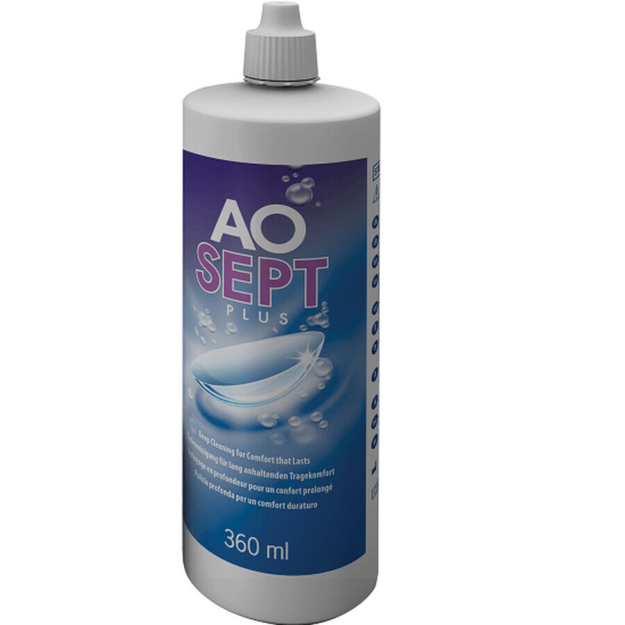 Solution d'entretien pour tous les types de lentilles - Aosept Plus, 360 ml, Alcon